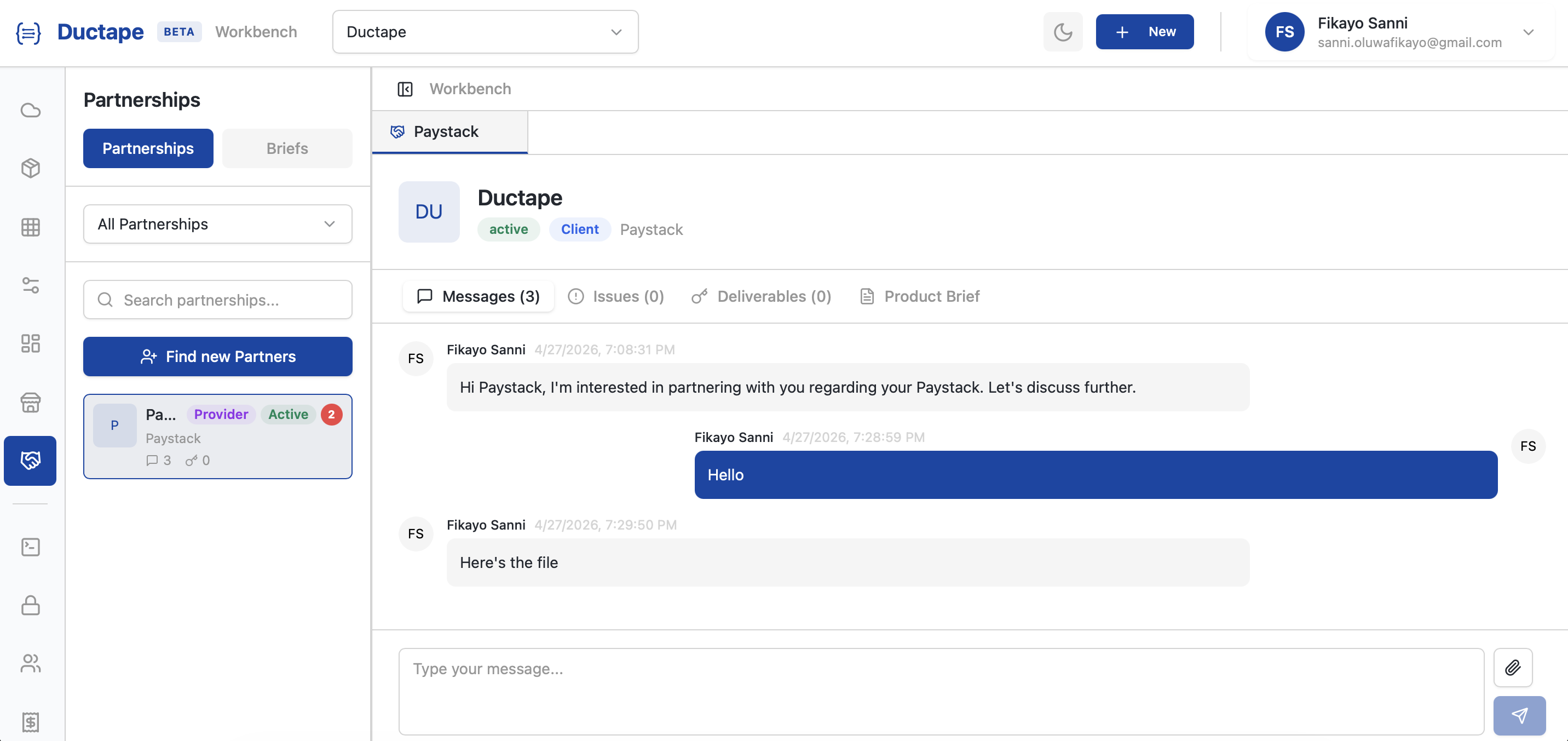 Partnership workspace: messages and collaboration with a provider (light mode)