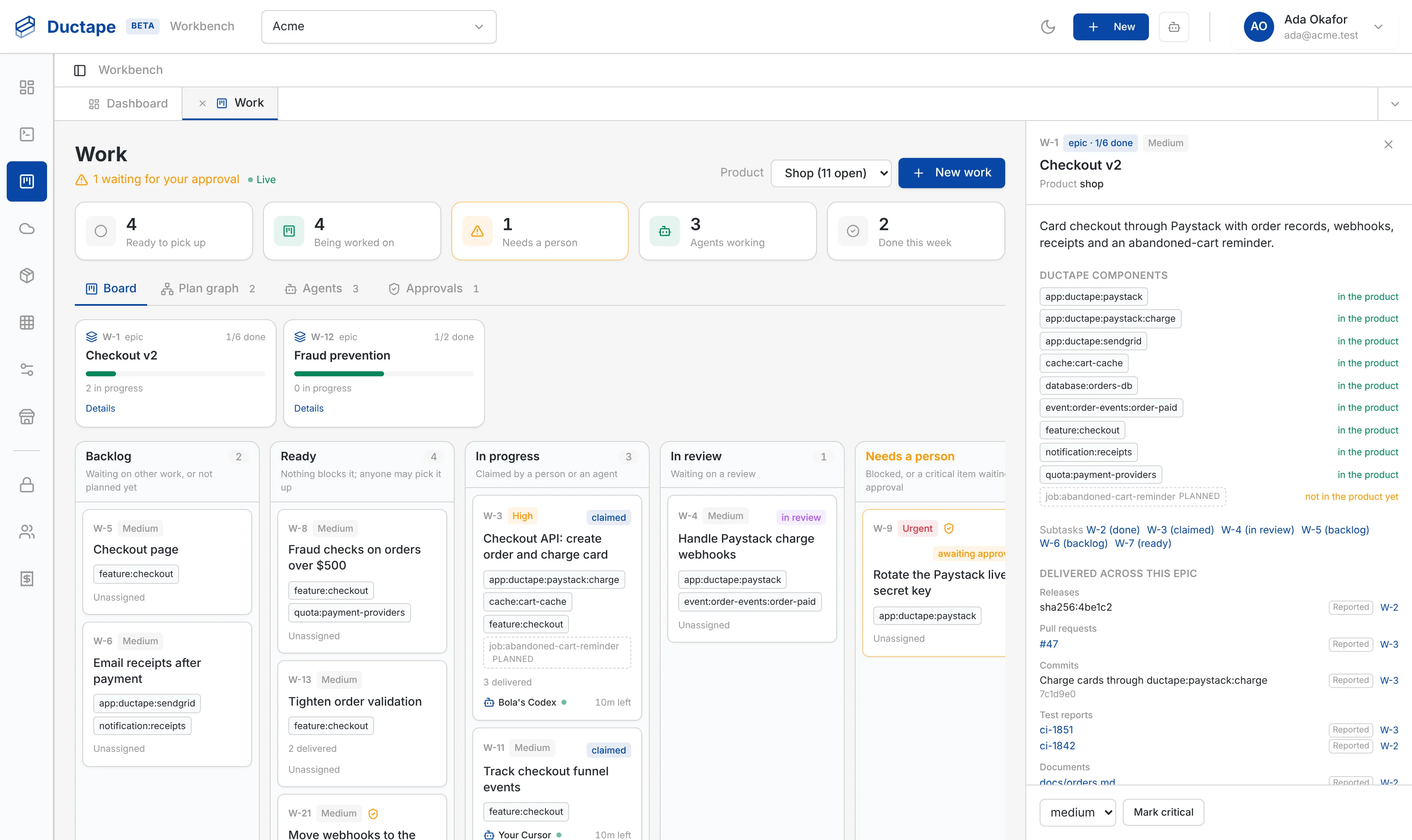 Epic details showing shared components, overlapping work and dependencies